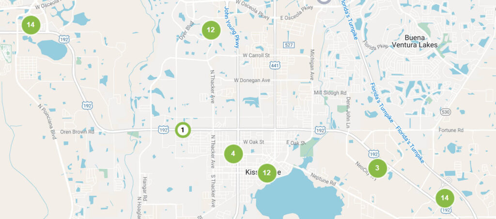 Map of KUA EV Chargers in KIssimmee
