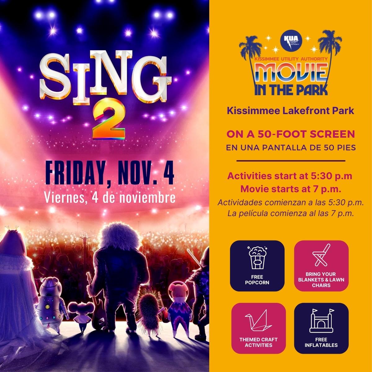 KUA Movie in the Park presenting the movie Sing 2