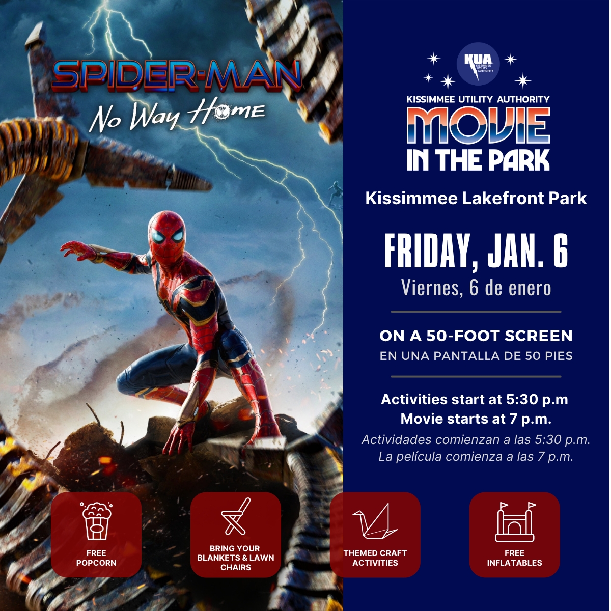 KUA to host free Movie in the Park featuring Spider-Man No Way Home Kissimmee Utility Authority