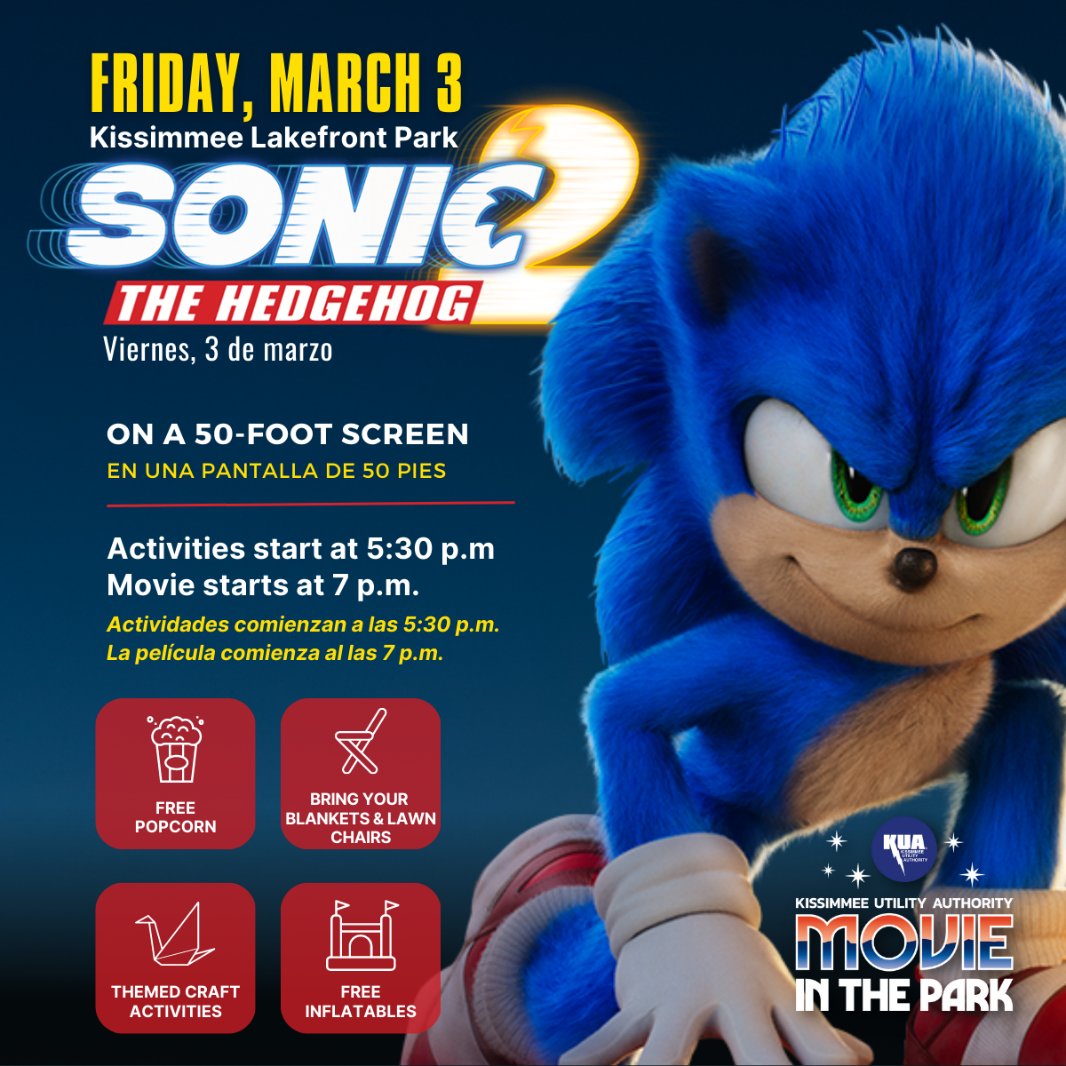 KUA to host free Movie in the Park featuring 'Sonic 2: The Hedgehog' |  Kissimmee Utility Authority